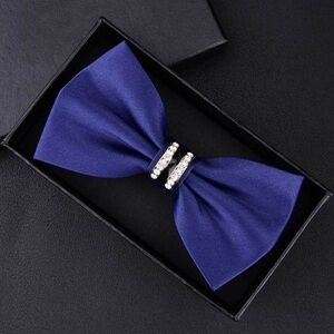 Elegant Blue Bow Tie with Rhinestone Accents